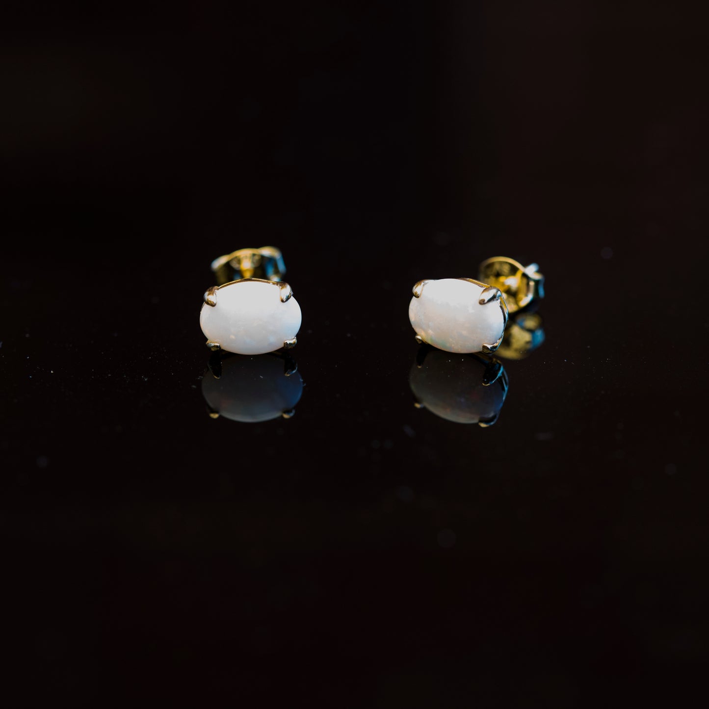 Handcrafted Australian Opal Earrings – Authentic Multi-Color Solid White Opals in Yellow Gold Plated Sterling Silver