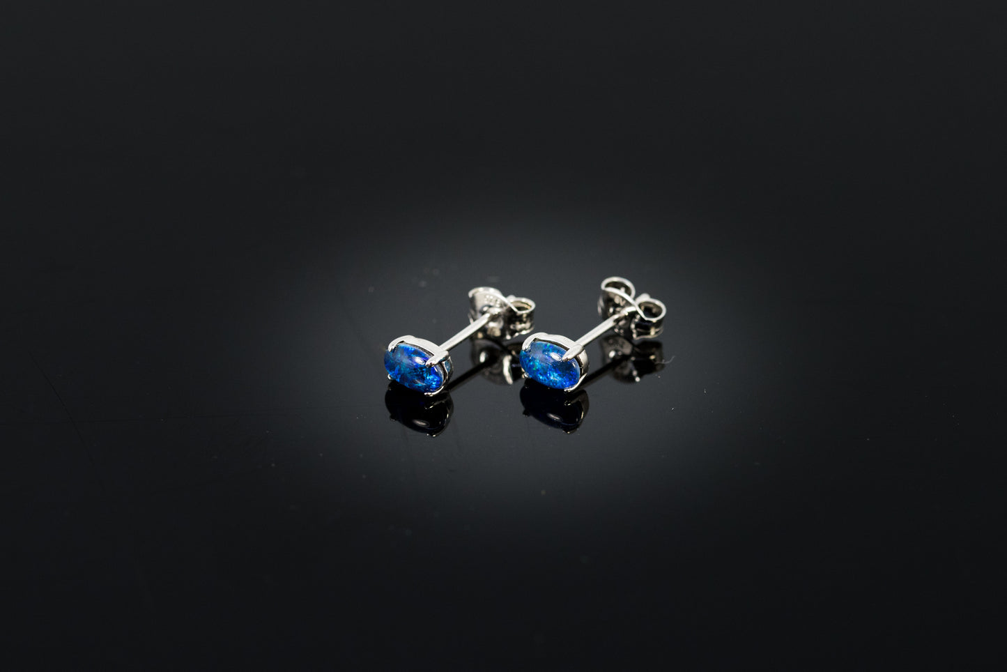 Dainty Australian Triplet Opal Earrings - Green Blue Fire Opal - Genuine Australian Triplet Opal Earrings in Sterling Silver White Gold Plated Simple Design