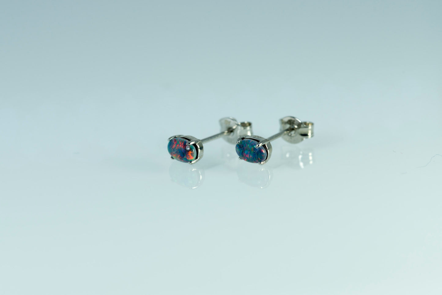 Dainty Australian Triplet Opal Earrings - Multi Color Fire Opal - Genuine Australian Triplet Opal Earrings in Sterling Silver White Gold Plated