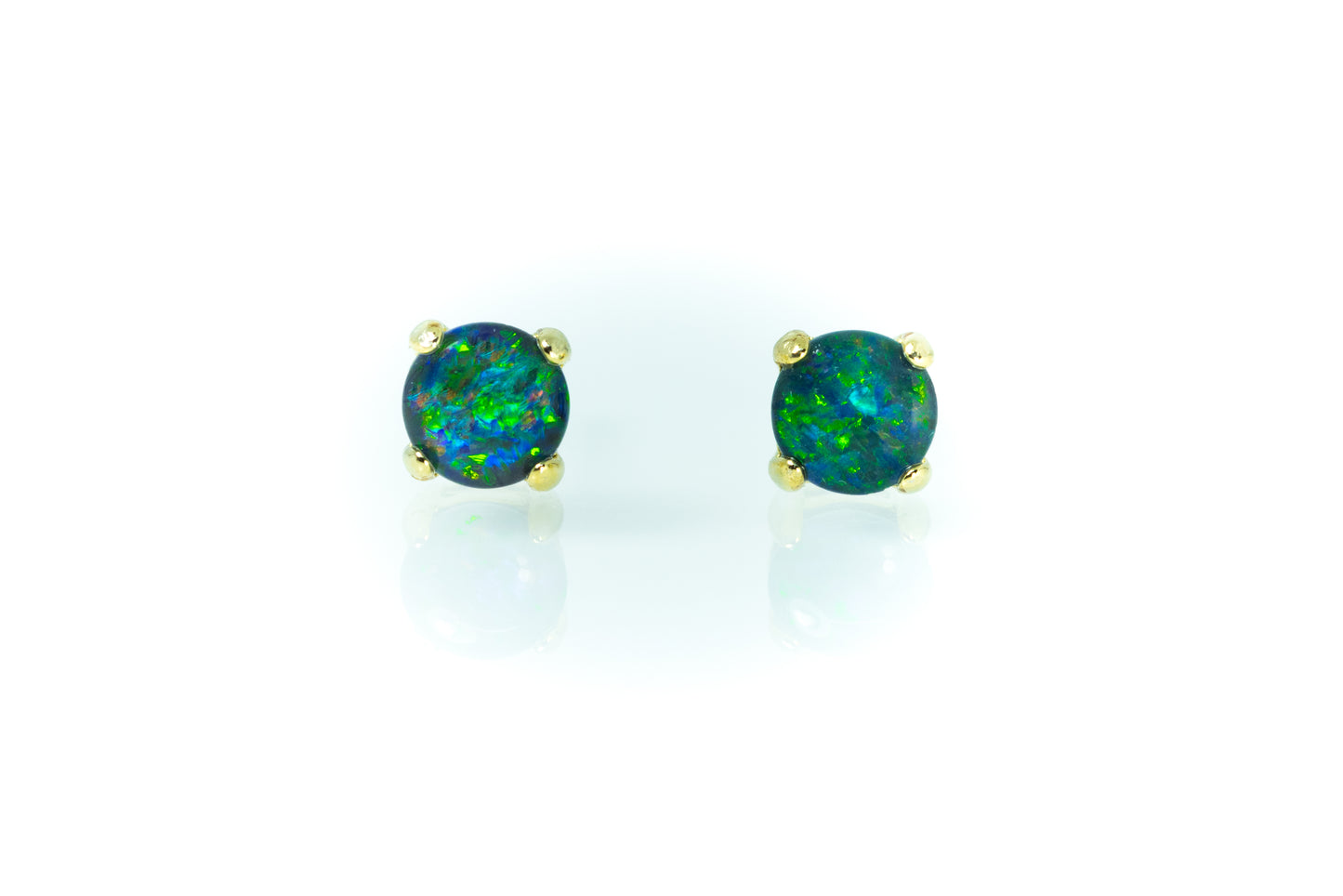 Dainty Australian Triplet Opal Earrings - Green Blue Fire Opal - Genuine Australian Triplet Opal Earrings in Sterling Silver Yellow Gold Plated