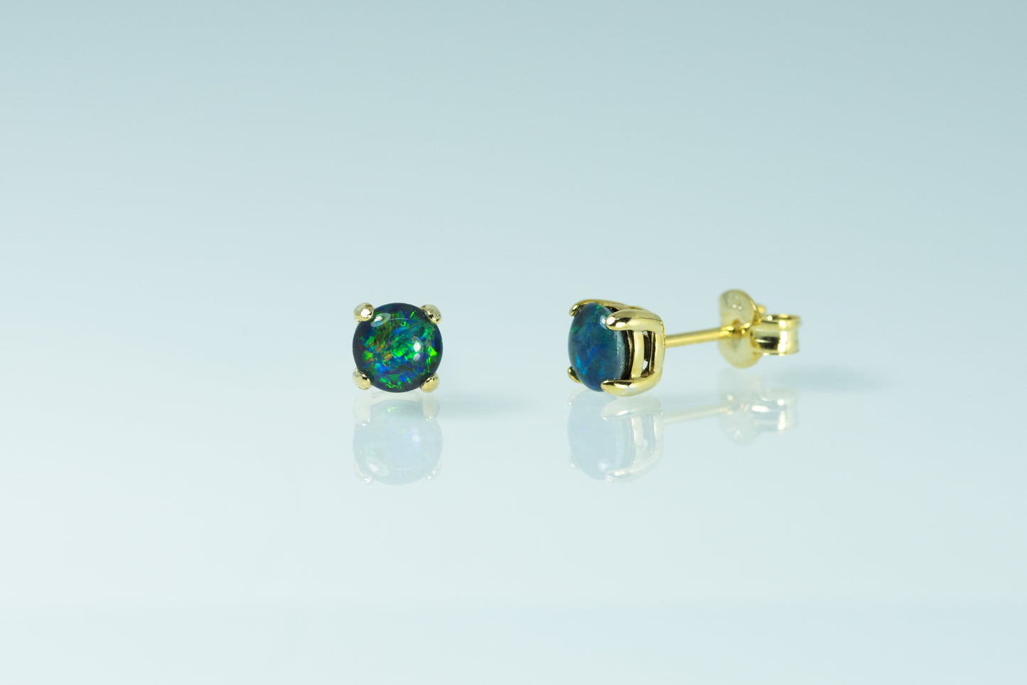 Dainty Australian Triplet Opal Earrings - Green Blue Fire Opal - Genuine Australian Triplet Opal Earrings in Sterling Silver Yellow Gold Plated