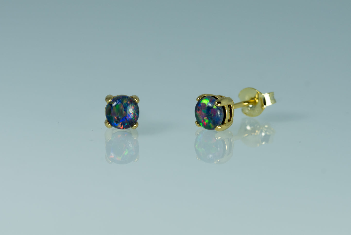 Dainty Australian Triplet Opal Earrings - Multi Color Fire Opal - Genuine Australian Triplet Opal Earrings in Sterling Silver Yellow Gold Plated