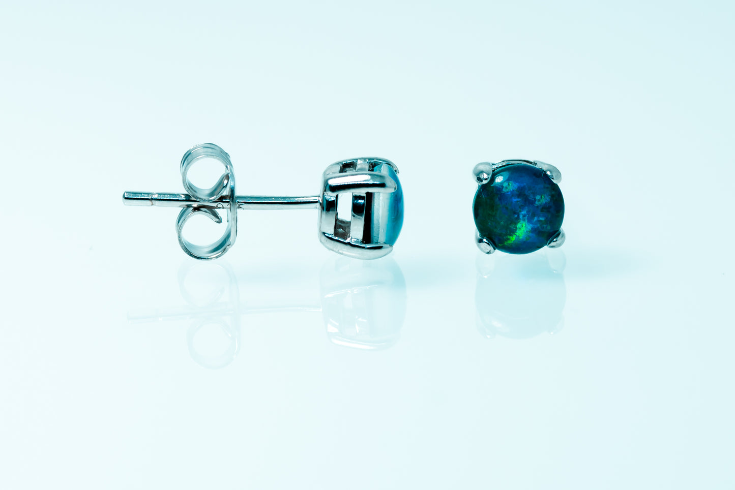 Dainty Australian Triplet Opal Earrings - Green Blue Fire Opal - Genuine Australian Triplet Opal Earrings in Sterling Silver White Gold Plated