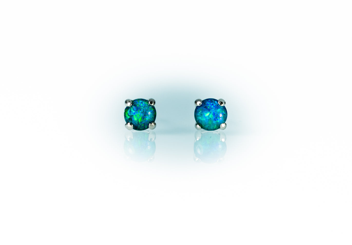 Dainty Australian Triplet Opal Earrings - Green Blue Fire Opal - Genuine Australian Triplet Opal Earrings in Sterling Silver White Gold Plated