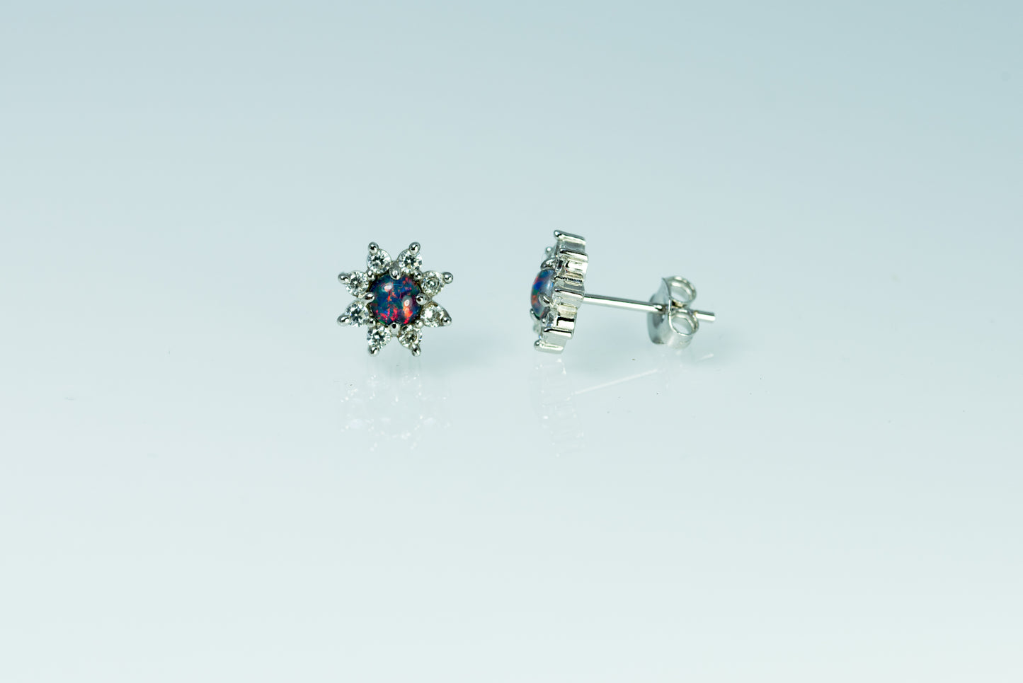 Daisy Design Australian Opal Earrings - Multi Color Fire Opal - Genuine Australian Triplet Opal Earrings in Sterling Silver White Gold Plated
