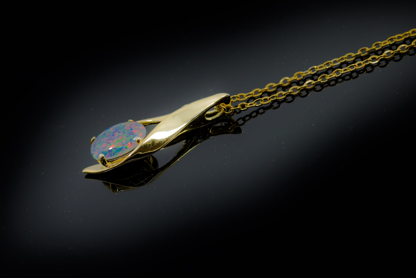 Australian Black Opal Triplet - Genuine Australian Triplet Opal Necklace Pendant - Yellow Gold Plated on Sterling Silver Women's Jewelry - Contemporary Design
