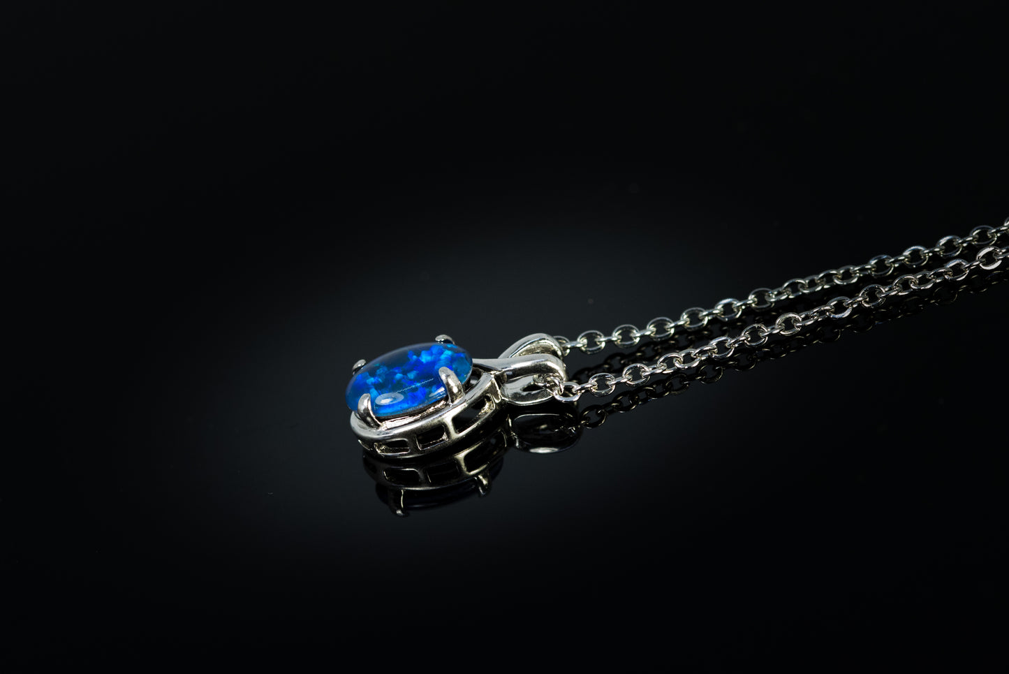 Danity Australia Triplet Opal Necklace - Ocean Blue Opal Pendant - Genuine Australian Triplet Opal Necklace Pendant in Sterling Silver White Gold Plated