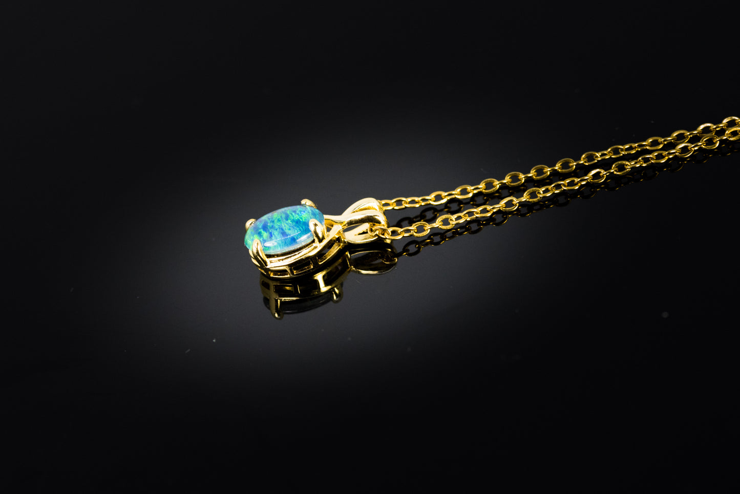 Danity Australia Triplet Opal Necklace - Green Blue Opal Pendant - Genuine Australian Triplet Opal Necklace Pendant in Sterling Silver Yellow Gold Plated