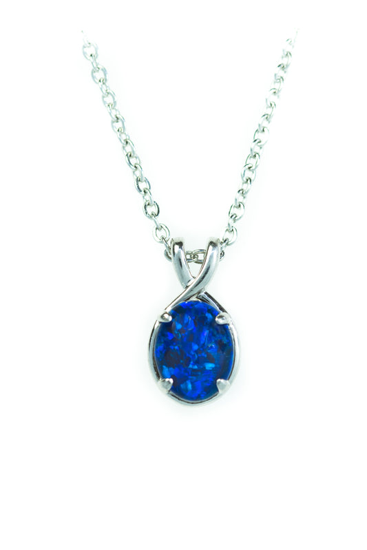 Danity Australia Triplet Opal Necklace - Ocean Blue Opal Pendant - Genuine Australian Triplet Opal Necklace Pendant in Sterling Silver White Gold Plated