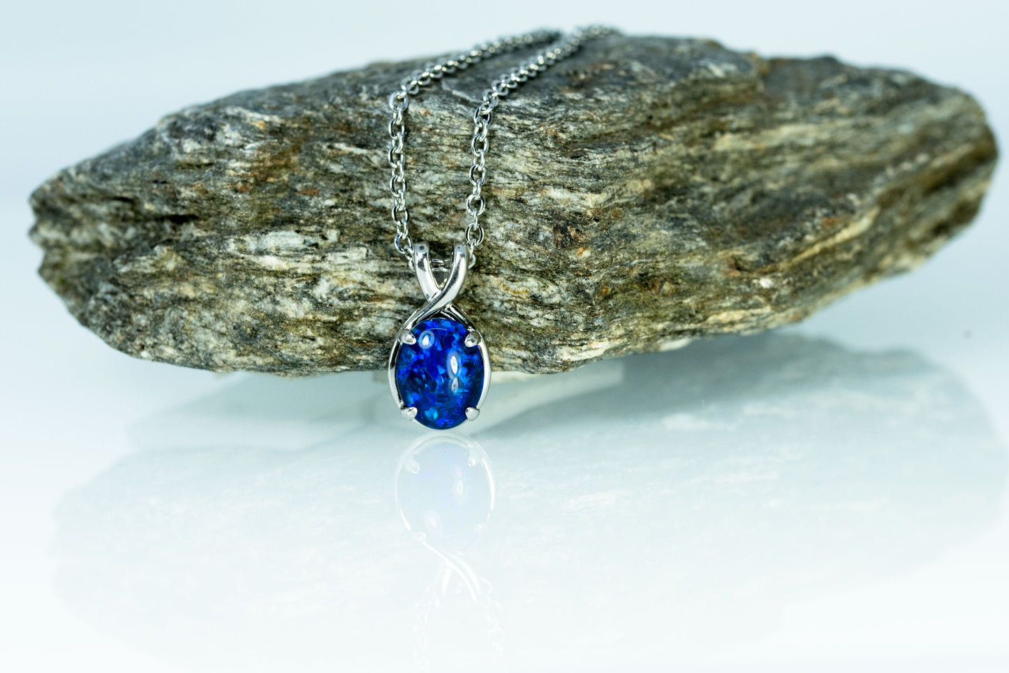 Danity Australia Triplet Opal Necklace - Ocean Blue Opal Pendant - Genuine Australian Triplet Opal Necklace Pendant in Sterling Silver White Gold Plated