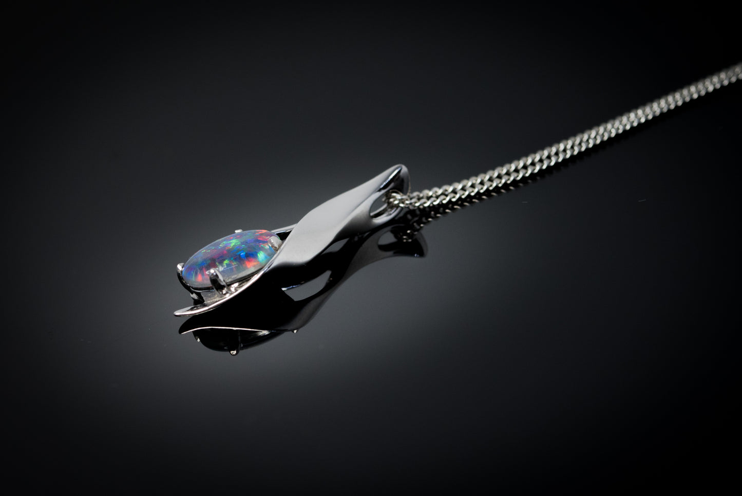 Multi Color Australian Black Opal Triplet - Genuine Australian Triplet Opal Necklace Pendant - White Gold Plated on Sterling Silver Women's Jewelry