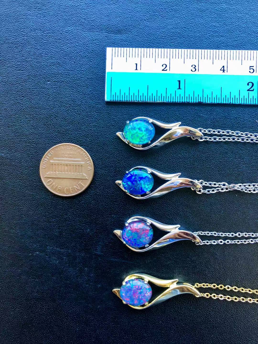 Multi Color Australian Black Opal Triplet - Genuine Australian Triplet Opal Necklace Pendant - White Gold Plated on Sterling Silver Women's Jewelry