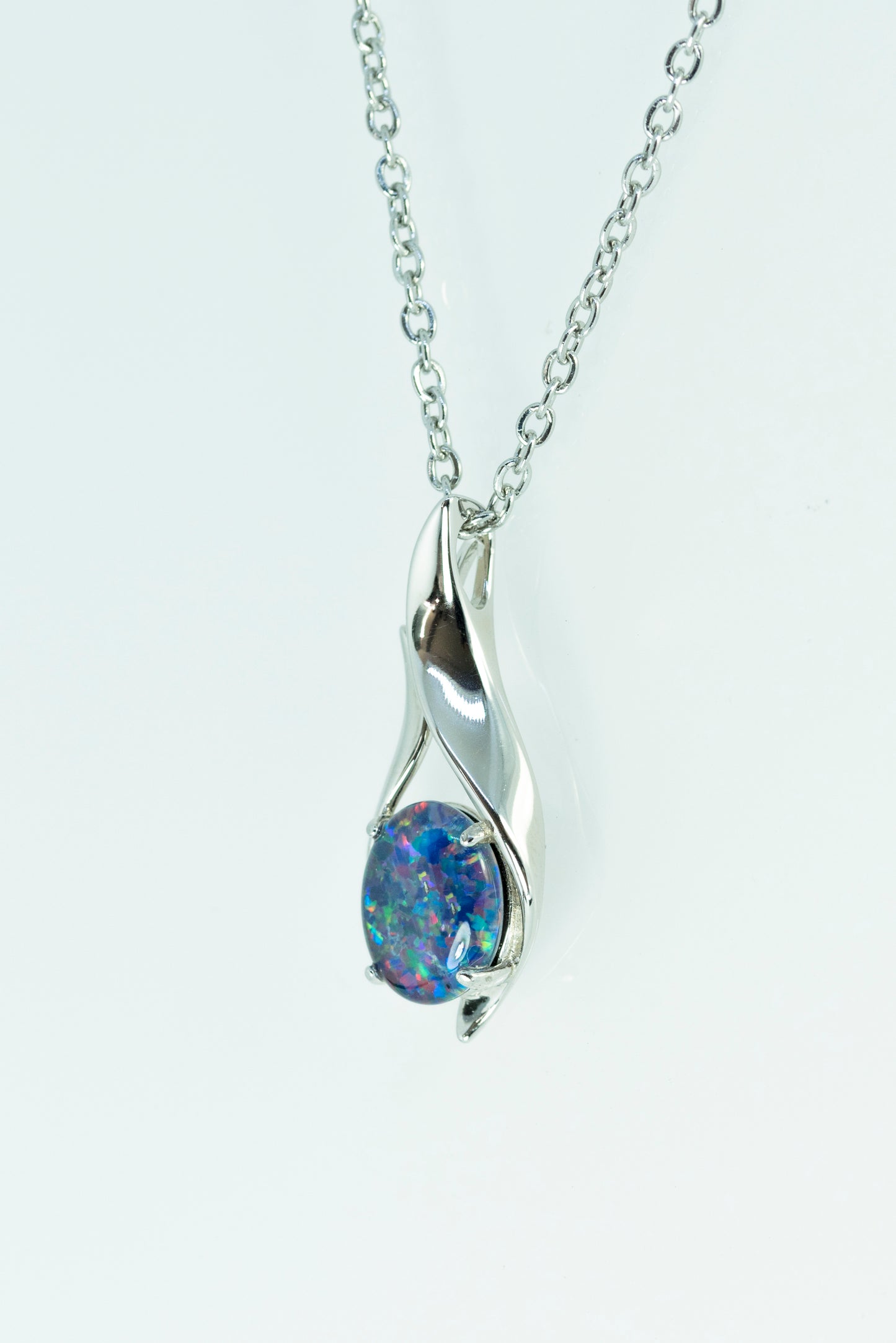Australian Black Opal Triplet Pendant - Genuine Australian Triplet Opal Necklace - Purple Color - White Gold Plated on Sterling Silver Women's Jewelry