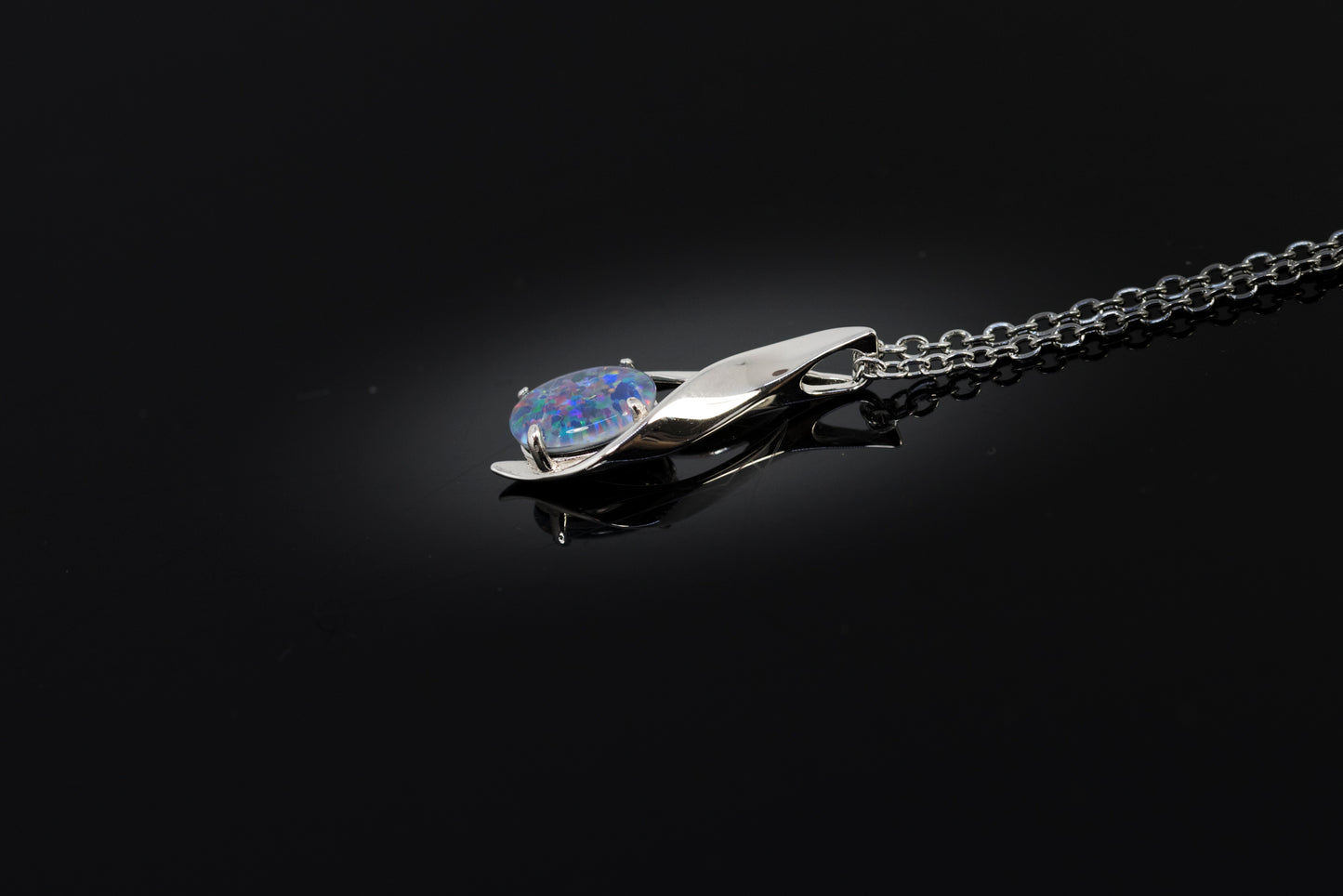 Australian Black Opal Triplet - Genuine Australian Triplet Opal Necklace Pendant - White Gold Plated on Sterling Silver Women's Jewelry