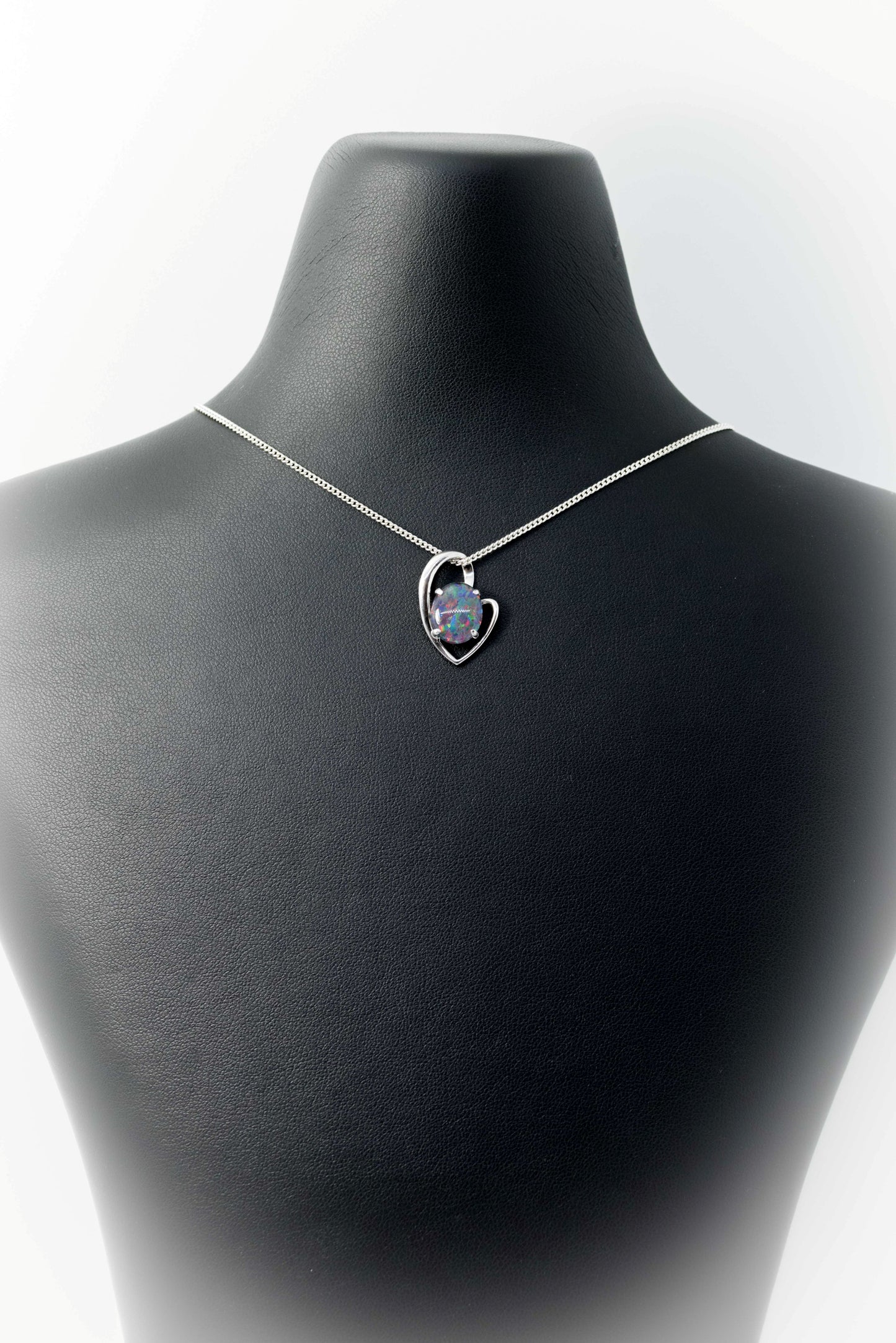 Australian Triplet Opal - Multi Color Fire Opal Necklace - - Heart Design - Genuine Australian Triplet Opal Necklace Pendant in Sterling Silver White Gold Plated