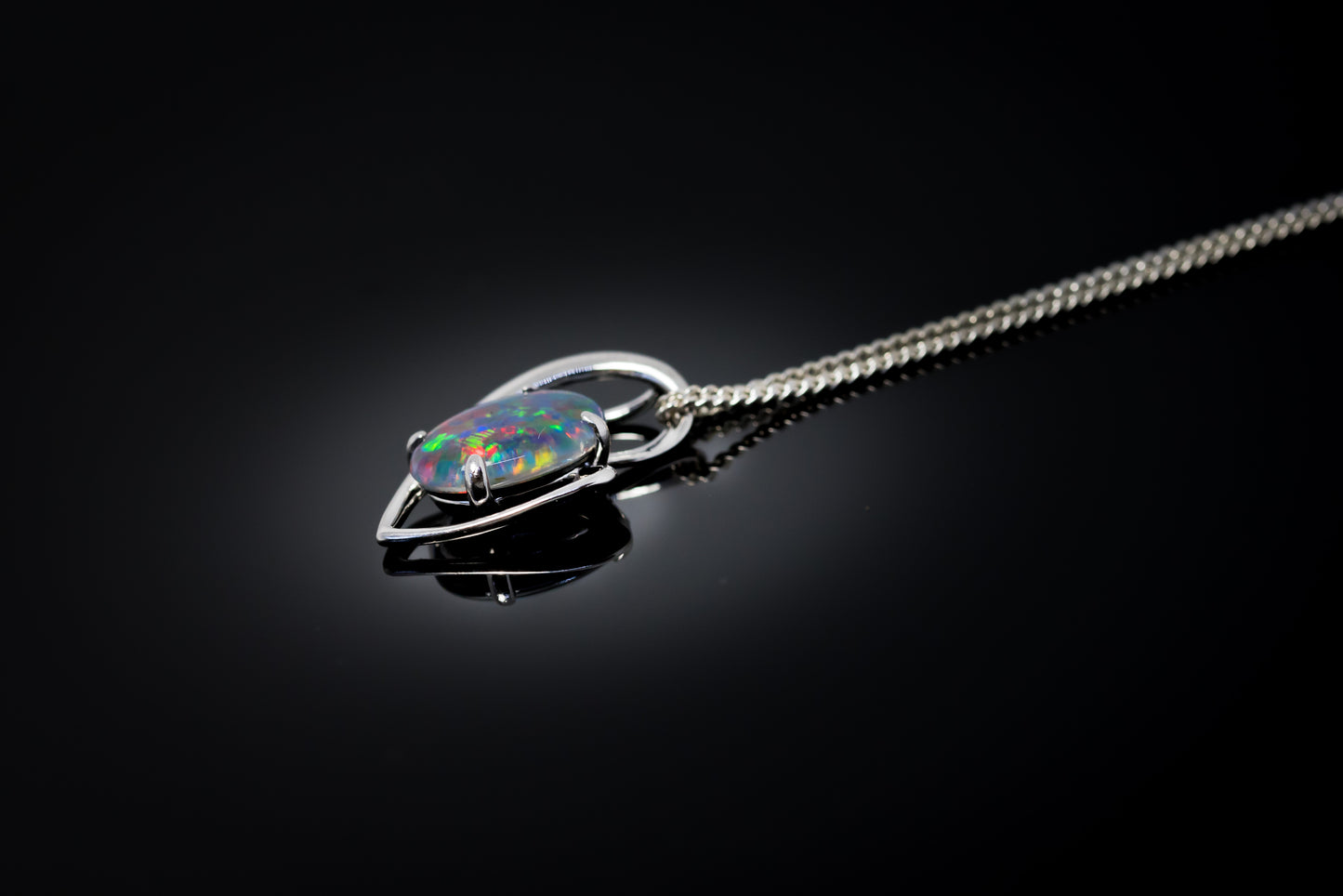 Australian Triplet Opal - Multi Color Fire Opal Necklace - - Heart Design - Genuine Australian Triplet Opal Necklace Pendant in Sterling Silver White Gold Plated