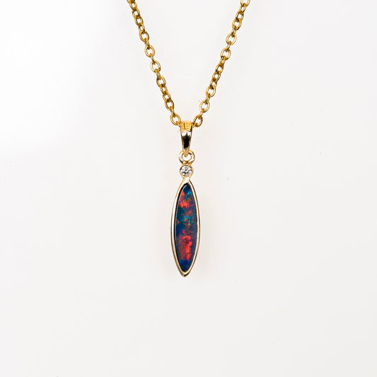 opal Necklace with a pendant featuring a multicolored stone on a white background